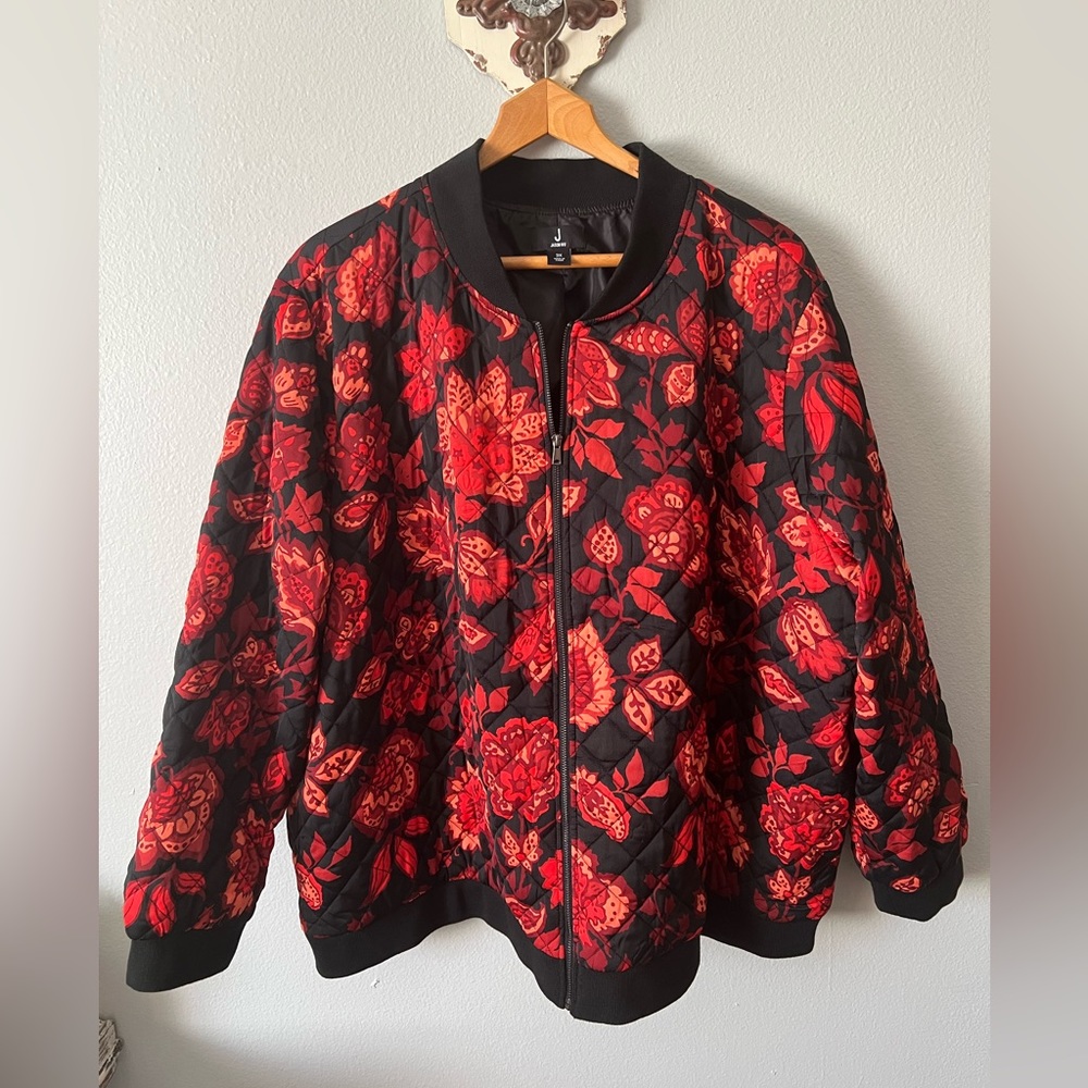 NWOT J Jason Wu Floral Quilted Woven Bomber Jacket Size 3X Red Black NEW - Picture 4 of 9